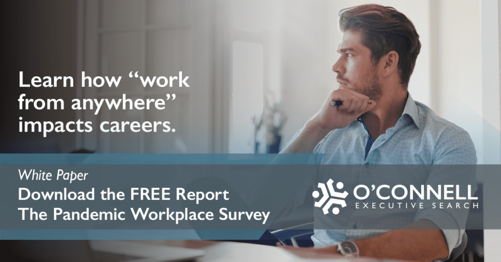 Learn how “work from anywhere” impacts careers. Download the free Pandemic Workplace Survey graphic showing a man working from home