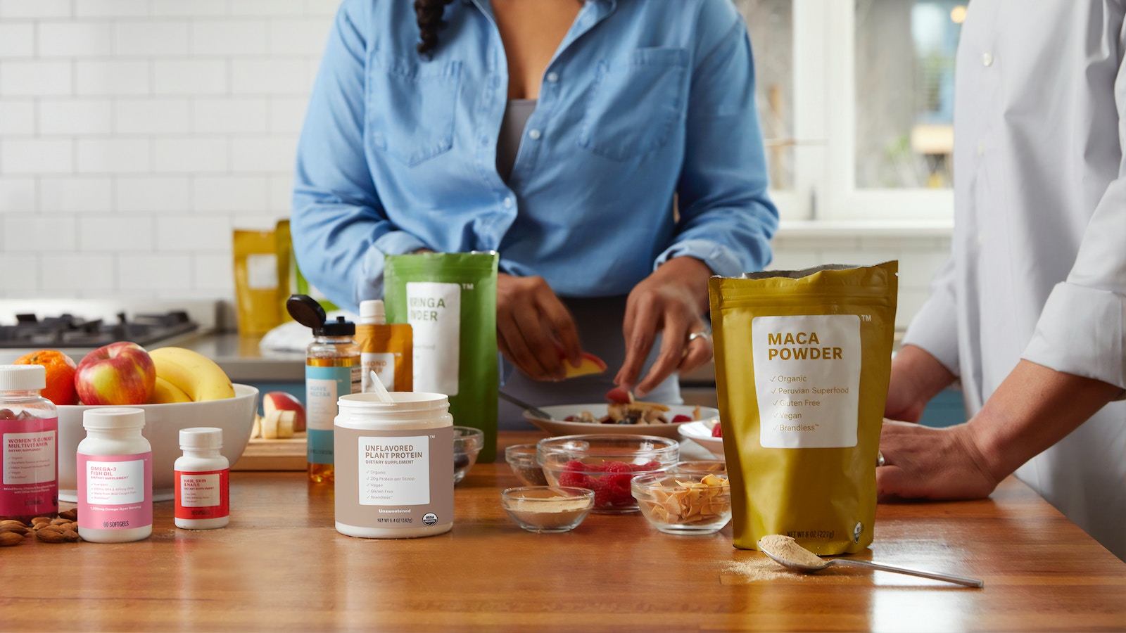 Woman with natural products on a counter