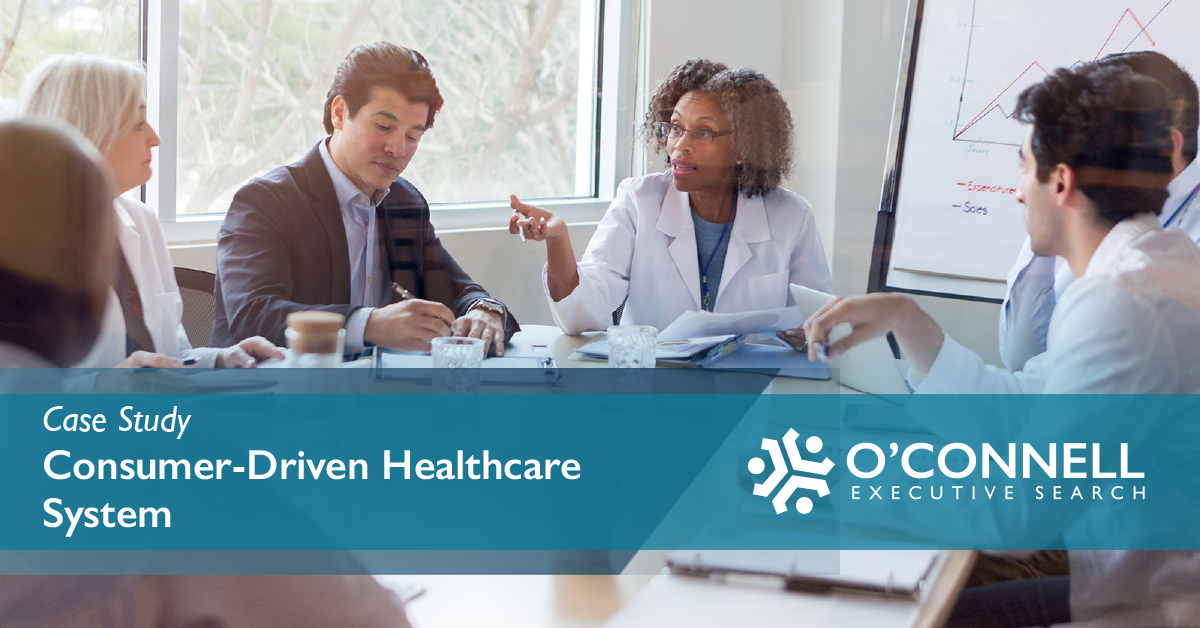 2023-OCG-case-study-graphic-consumer-driven-healthcare-system Consumer-driven healthcare system case study showing a group of health care professionals collaborating