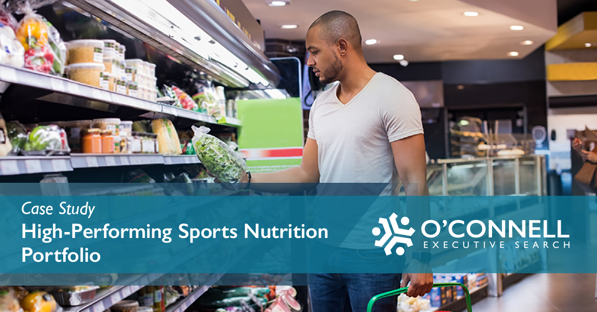 2023-OCG-case-study-graphic-high-performing-sports-nutrition High-performing sports nutrition portfolio case study showing a fit man shopping for healthy, nutritional products
