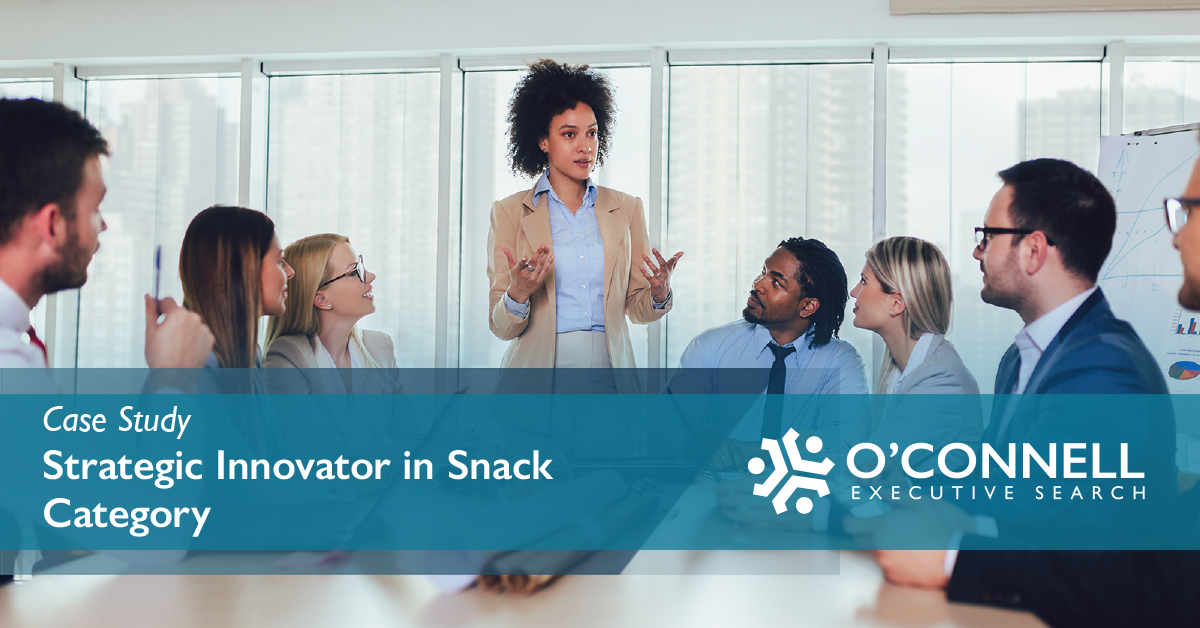 Strategic innovator in snack category case study showing a woman speaking to colleagues
