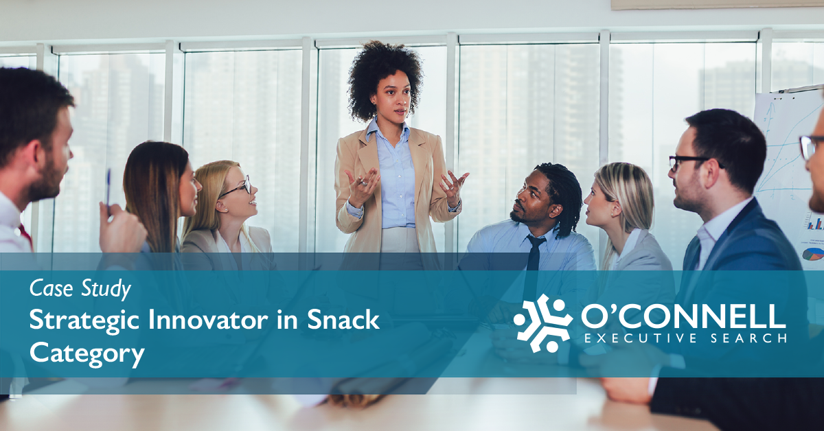 2023-OCG-case-study-graphic-innovator-snack-category Strategic innovator in snack category case study showing a woman speaking to colleagues